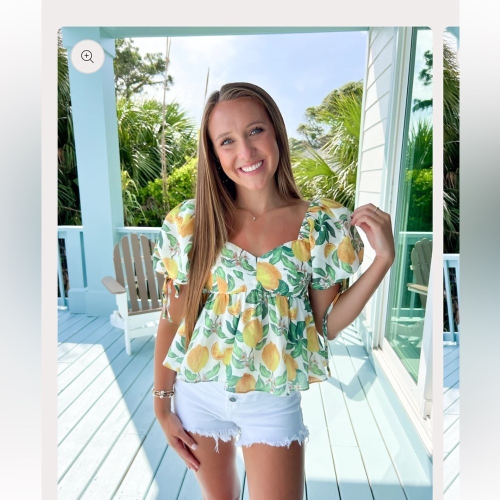 English Factory Women’s Lemon Print Puff Sleeve Top Medium